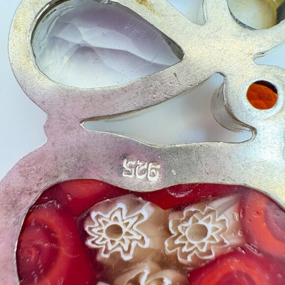 VTG Sterling Silver 925 Multi-Gemstone Glass Heart Pendant Size 3.25" Length - Picture 9 of 13